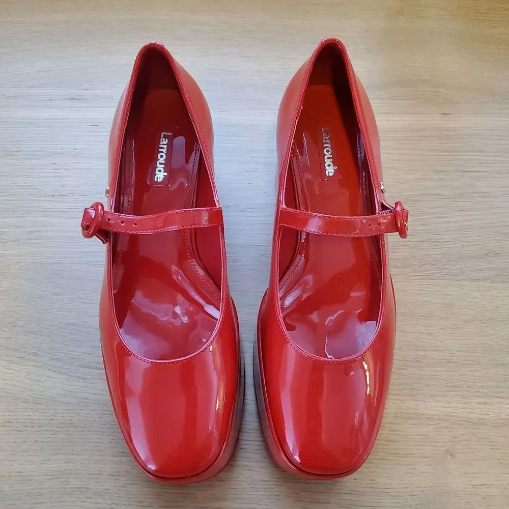 NEW Larroude Blair Flatform Red Patent Leather Platform Mary Janes
